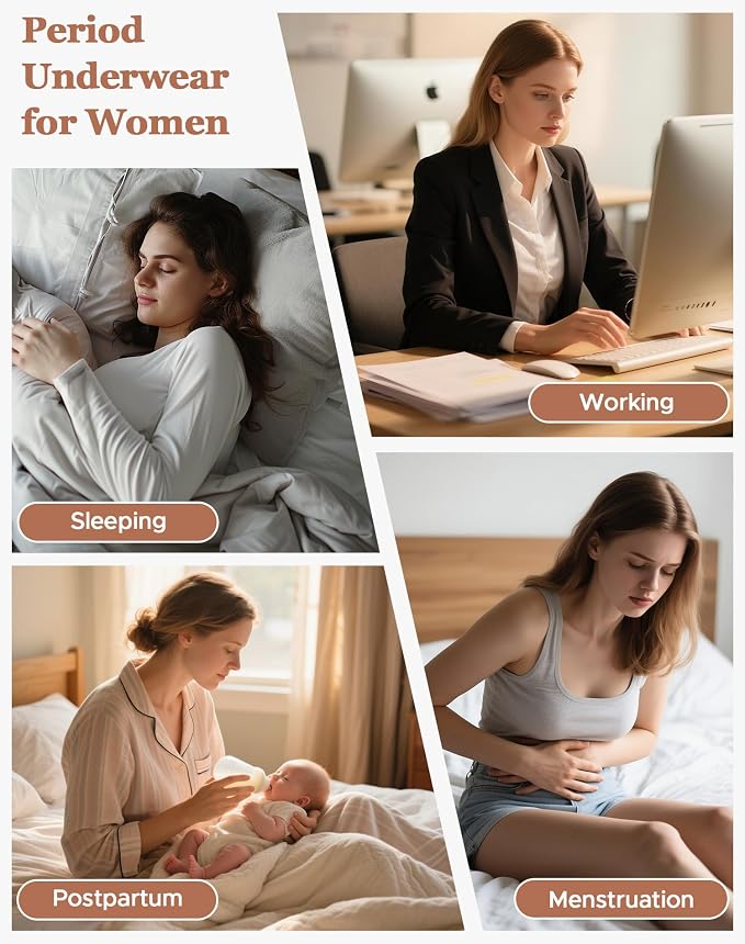 INNERSY Period Underwear Bikini Cotton Leak-Proof Moderate Flow 3-Pack | High-Cut Panties, 20ml Absorbency for Menstrual and Postpartum Protection