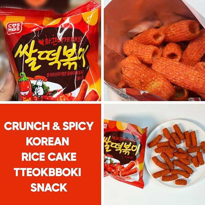 COELO Spicy Rice Tteokbboki Snack 160g x 2Pack (Total 11.28oz) | Korean Street Food Sweet Spicy Sauce Taste Crunch Crispy Old School Snacking Rice Cake Flavor Camping Office Holiday Party 쌀떡볶이 K-Food