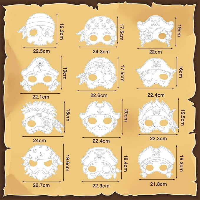 24 Pcs Pirates Craft for Kids Color Your Own Pirate Masks DIY Coloring Art and Crafts for Kids Art Project Pirate Theme Birthday Party School Activity Halloween Thanksgiving Cosplay Dress Up