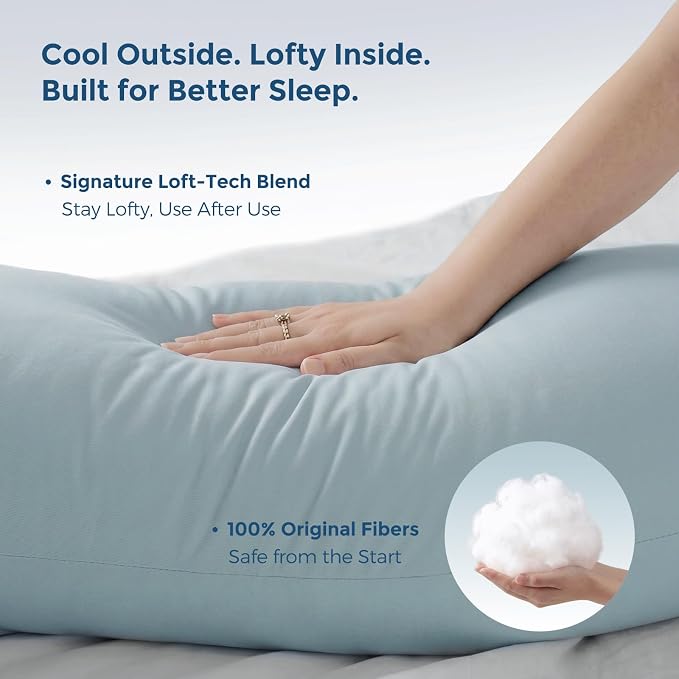 Momcozy Pregnancy Pillows with Cooling Cover, U Shaped Full Body Maternity Pillow for Side Sleepers - Support for Back, Legs, Belly, HIPS for Pregnant Women, 57 Inch Pregnancy Pillow, Mist Blue