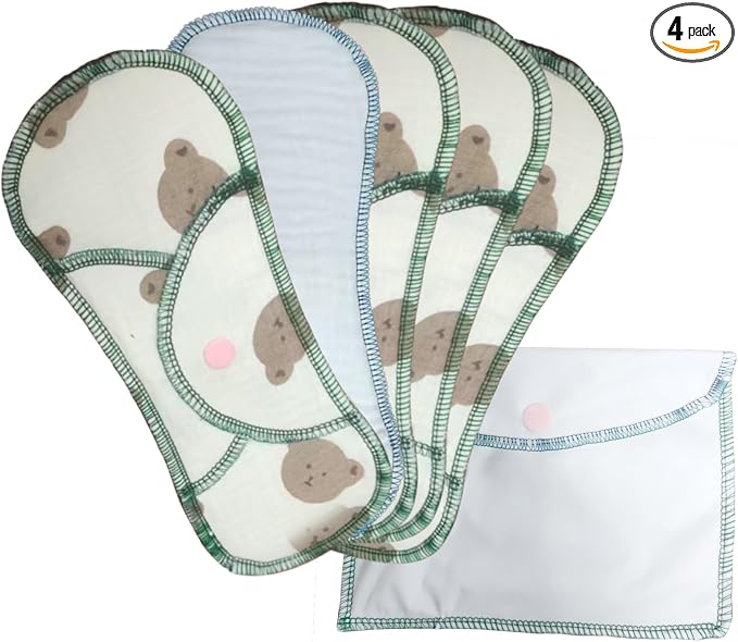 Reusable Washable Sanitary Pads, Organic Cotton Liners, Soft and Breathable, Leak-Proof Lining + Storage Bag. Suitable for Heavy Menstrual Flow and Urinary Incontinence.(27CM, Count, 4+1)