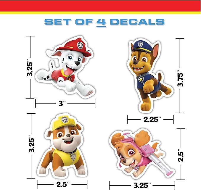Paw Patrol Decals - Set of 4 Stickers Chase, Skye, Marshall, Rubble for Kids and Adults - Vinyl Decals for Laptop, Tumbler, Water Bottle, Vehicles - Nickelodeon Stickers