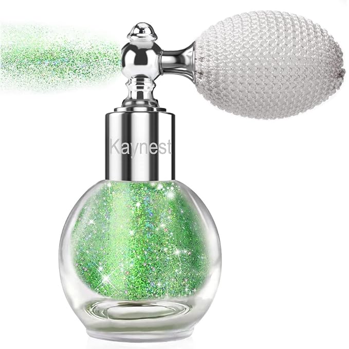 Green Face and Body Highlighter Spray for St. Patrick's Day Makeup, 0.14oz | High Gloss Powder, Waterproof Shimmer Spray for March 17th Mardi Gras Carnival Music Festival Outfits Rave Accessories