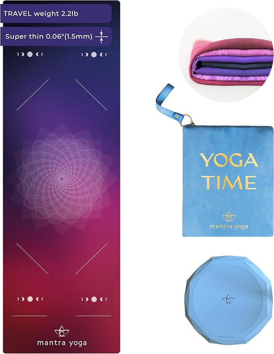 Mantra Yoga Travel PRO 1.5mm with Knee Pad - Foldable Fitness & Exercise Mat with Bag | Lightweight, Compact & Eco-Friendly | Non-Slip & Washable | For All Types of Yoga | 72" L x 24" W | 2.6 lbs