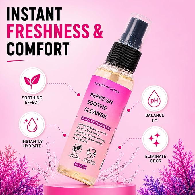 Nectar Falls Feminine Mist – Natural Odor Control Spray | Refreshing, pH-Balanced Intimate Mist for Daily Freshness | Vegan, Soothing, Alcohol-Free with Aloe & Botanical Extracts