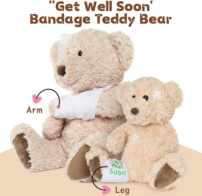 Muiteiur 25.6 Inch Get Well Soon Teddy Bear, Broken Arm Gift for Kids, Soft Recovery Bear with Bandage, Gift for Kids Adult After Surgery