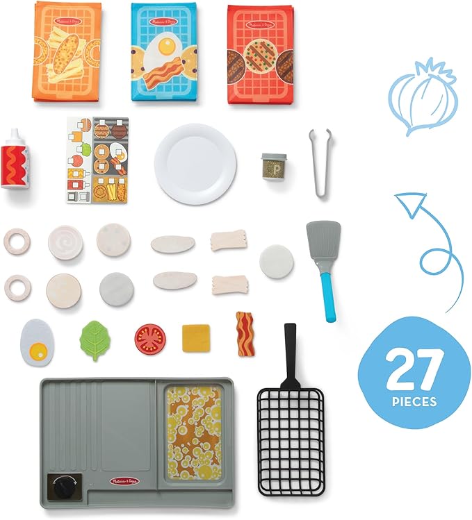 Melissa & Doug Flip & Fry Grill Play Set with Water Wow!® Kids Kitchen Playset with Color Changing Play Food, Preschool Toys for Girls & Boys Ages 3+
