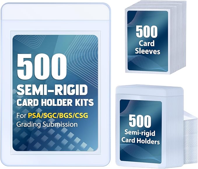 500ct Semi-Rigid Card Holder and 500ct Penny Sleeves, Grading Card Sleeves with 1/2" Lip, Card Submission Kit for PSA BGS SGC, Trading Card Protectors for Grading Sending Collection Storage