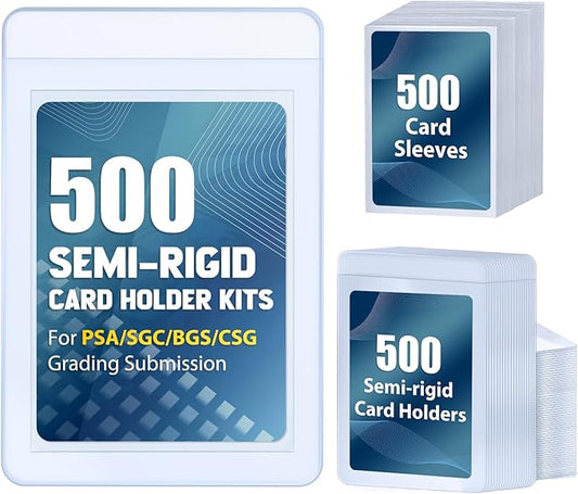 500ct Semi-Rigid Card Holder and 500ct Penny Sleeves, Grading Card Sleeves with 1/2" Lip, Card Submission Kit for PSA BGS SGC, Trading Card Protectors for Grading Sending Collection Storage
