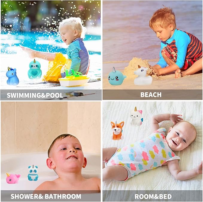 Unicorn Bath Toys Light Up Floating Rubber Toys(8 Packs),Flashing Color Changing Light in Water,Baby Infants Kids Toddler Child Preschool Bathtub Unicorn Bathroom Toy