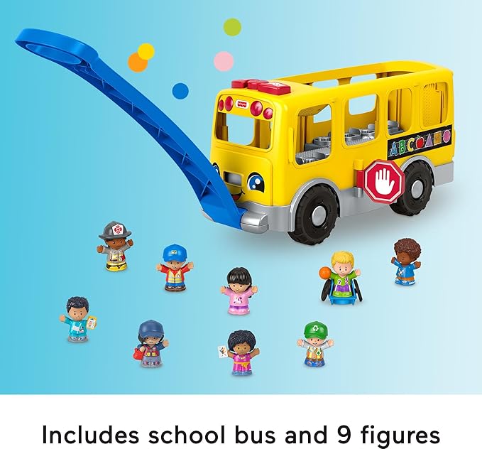 Fisher-Price Little People Toddler Toy Big Yellow School Bus & Community Heroes Set, Musical Pull-Along Vehicle & 9 Figures for Kids Ages 1+ Years