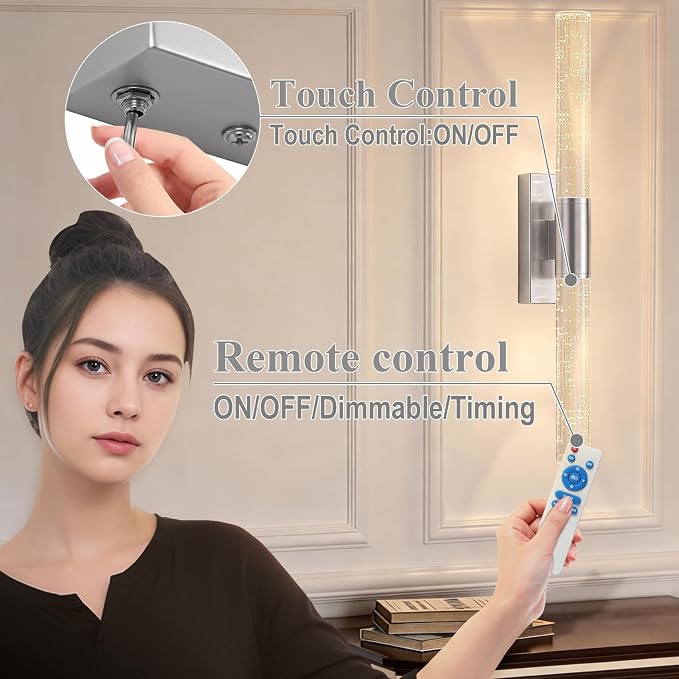 camuucci Battery Operated Wall Sconces Set of 2, Rechargeable Wall Lights | 12000mAh Long-Lasting Battery,Dimmable Cordless Sconce,No Wiring Needed for Bedroom,Living Room,Silver 20.9-Inch