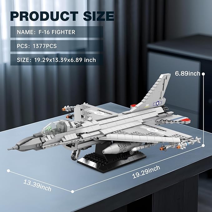 F-16 Fighter Jet Building Sets,Military Fighter Display Model,Air Force Building Block Set 33027,Fighting Falcon Airplane Army Construction Set,Toys Gifts for Military Fans and Kid 14+,1377PCS