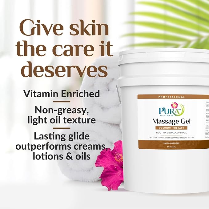 Coconut Therapy 5 Gallon Massage Gel, Coconut Oil, Professional, Massage Therapy, Deep Tissue, Unscented, Natural Ingredients, Skin Hydrating, Moisturizing, Muscle Relief, for Bruising