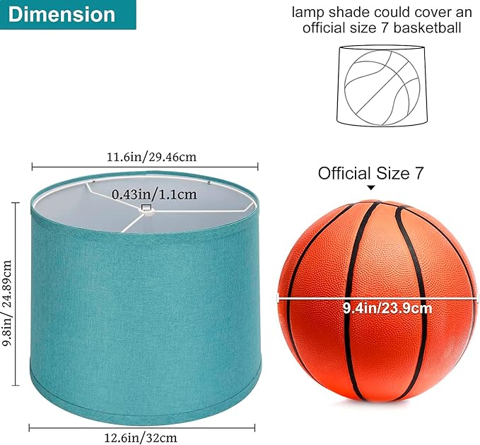 Drum Lamp Shades Set of 2, 11.6"Top x 12.6"Bottom x 9.8"High, Blue | Medium Lamp Shades for Table Lamps, Floor Lamps, Fabric Lampshades, Spider, Harp Holders Included, Assembly Required