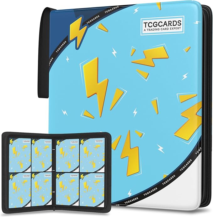 Trading Card Binder 4 Pocket, Card Binder 400 Pockels Card Book Holder Cards with 50 Removable Sleeves, 3-RingZip Design MTG/TCG/Sport Collectible Trading Card Albums Gifls for Boys and Girls (Blue)