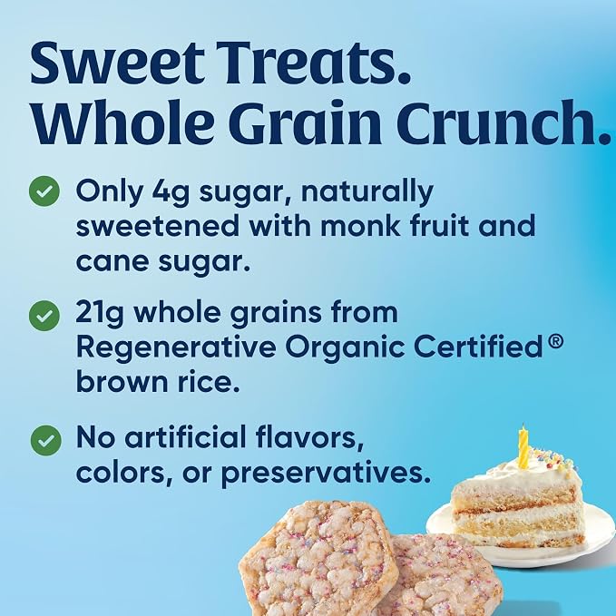 Lundberg Sweet Cakes Birthday Cake | Mini Rice Cakes | Gluten-Free, Non-GMO | 4g Sugar, Whole Grain Snack | Monk Fruit Sweetened | 5oz Bag