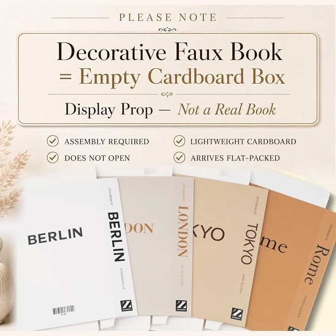 4 Pcs Decorative Books | Faux Mocha Coffee Table & Shelf Decor | Warm Modern Look for Living Room, Office and Entryway - Not Real, Tool-Free 2-Min Setup
