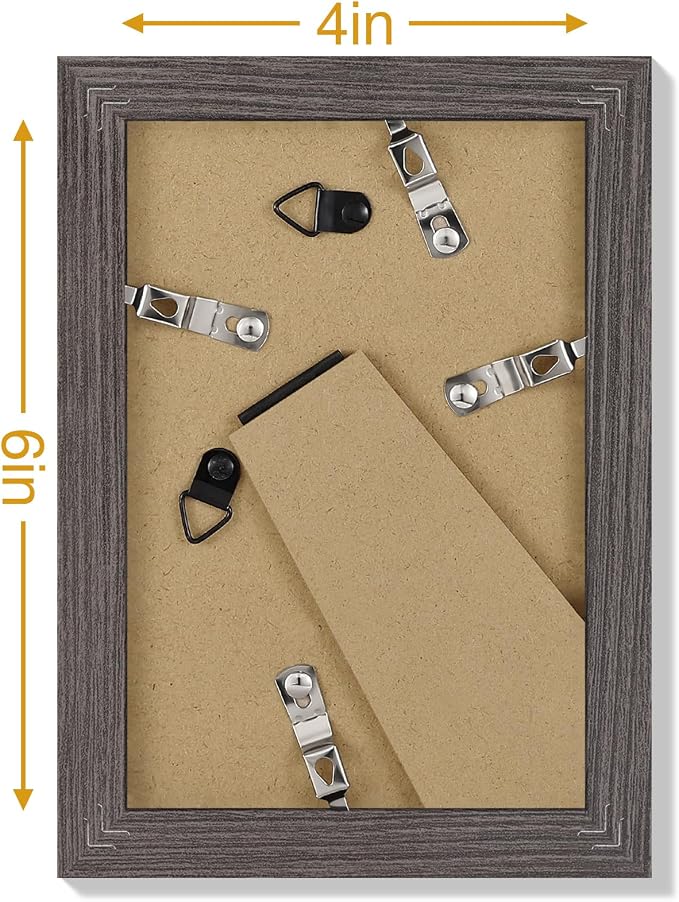 Vittanly 4x6 Picture Frames Set of 9 for Wall & Tabletop Display, Dark Grey | Display Pictures 3.5x5 with Mat or 4x6 without Mat, Small Photo Frames, Engineered Wood with Shatter Resistant Plexiglass