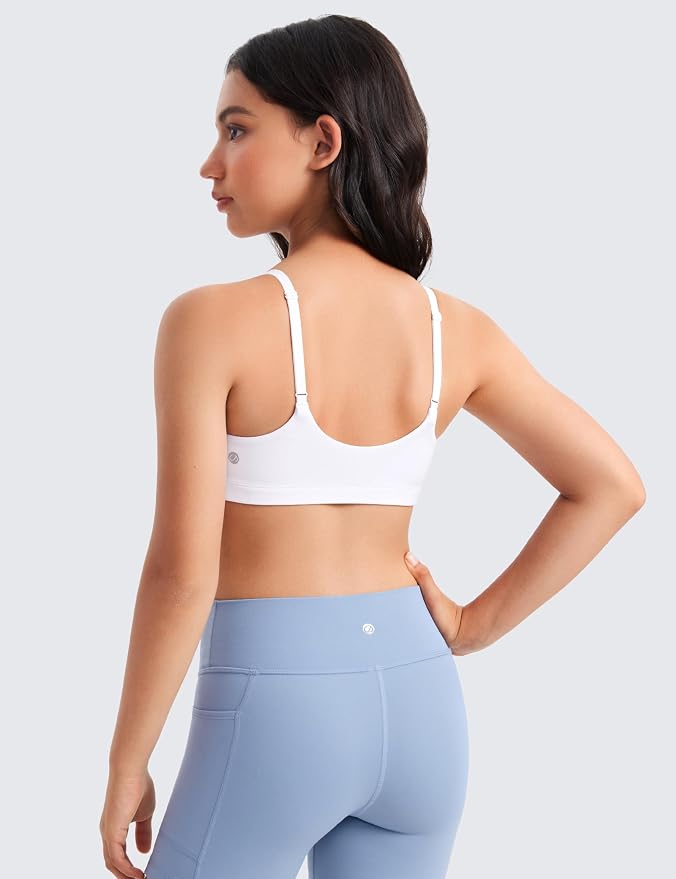 CRZ YOGA Girls Butterluxe Adjustable Spaghetti Strap Sports Bra - Yoga Athletic Casual Scoop Neck Crop Padded Kids Teen