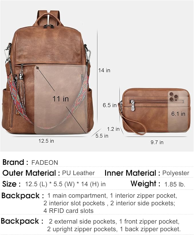 FADEON Leather Backpack Purse for Women Designer Travel Backpack Purses PU Fashion Ladies Shoulder Bag with Tassel