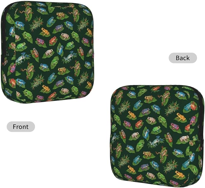 Pocket Sized Sanitary Napkin Pouch Frogs On Leaves Green Art, Anti Dust Material, Convenient Storage Holder for Women Period Essentials Outdoor Use