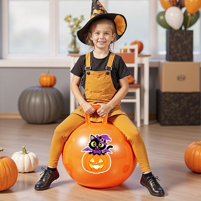ZOOJOY Halloween Toys for Kids Hopper Ball Aged 3-8, 18In Bouncy Balls with Pumpkins, Inflatable Hoppity Hop Ball with Handle, Indoor Outdoor Jumping Hopping Toys for Boys Girls