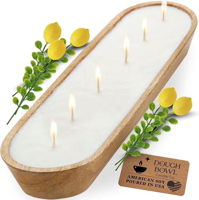 Dough Bowl Candle Co. Lemon Pound Cake Candles for Home - 17x5 70H Lemon Decor for Kitchen or Bathroom, Large Non Toxic Scented Soy Candles for Relaxation Stress Relief, 6 Wick Aromatherapy for Women