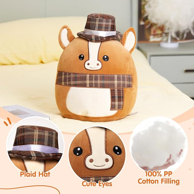 Athionsu 12 Inch Horse Plush Pillow Soft & Cuddly Stuffed Horse Soft Squishy Gifts for Toddler Kids Boys and Girls