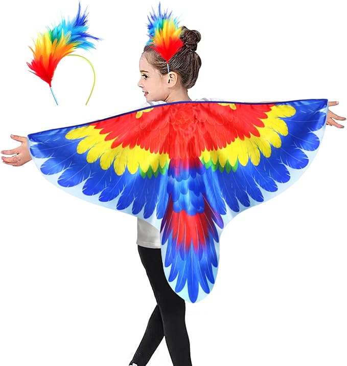Bird-Costume-Parrot-Wings for Kids with Bird Headbands, Boys Girls Eagle Dress-up Cape Halloween Party Favors Gifts