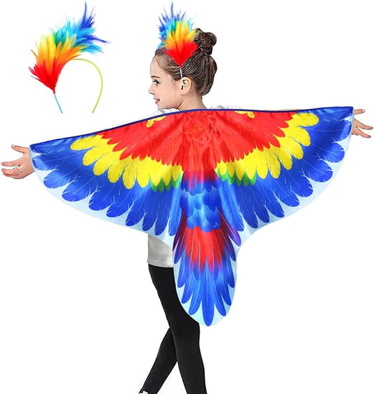 Bird-Costume-Parrot-Wings for Kids with Bird Headbands, Boys Girls Eagle Dress-up Cape Halloween Party Favors Gifts