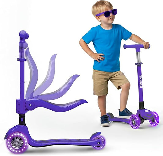 SKIDEE Kick Scooter for Kids Foldable 3 Wheel Scooter with Lean-to-Steer, Adjustable Height, Removable Seat & LED Light Wheels | Toddler Scooter Up to 12 Year Old Boys/Girls