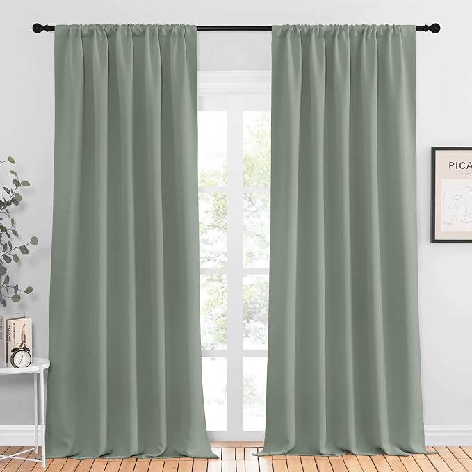 NICETOWN Window Curtains Blackout Drapes - Thermal Insulated Solid Rod Pocket Blackout Curtains/Draperies for Living Room (Sage Green, One Pair, 52 by 95-Inch)