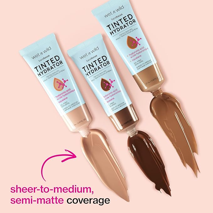 wet n wild Bare Focus Tinted Hydrator Tinted Skin Veil, Lightweight Buildable Coverage with Hyaluronic Acid & Vegan Squalane, Semi-Matte Finish, Cruelty-Free - Light