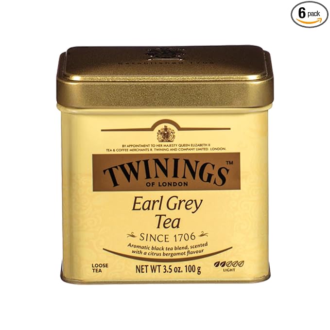 Twinings Earl Grey Loose Black Tea Tins, 3.53 Ounce Tins (Pack of 6), Flavoured with Citrus and Bergamot, Caffeinated, Enjoy Hot or Iced