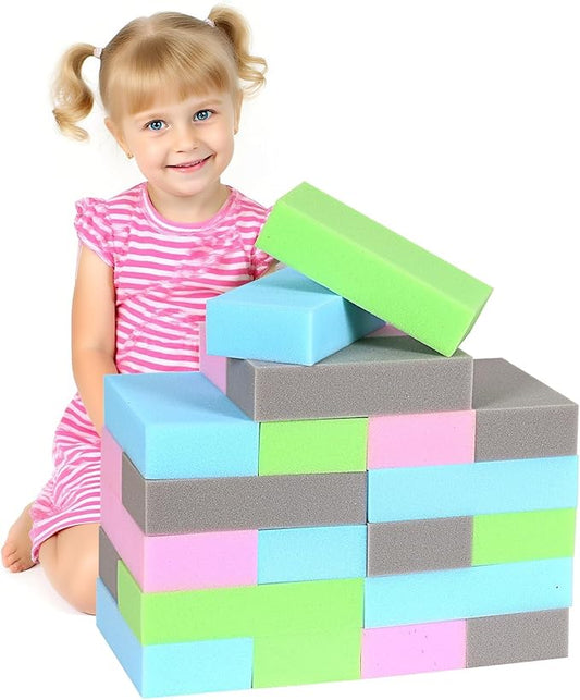 24PCS Foam Building Soft Blocks Soft Stacking Blocks Set for Kids,8" x 4" x 2" Protective Gymnastics Blocks Colorful Foam Bricks for Sensory Play