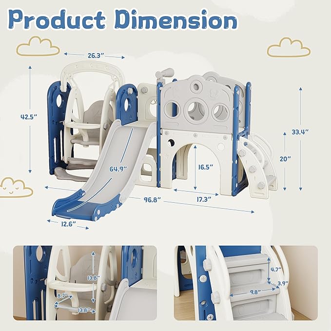 GITAWUSA 9 in 1 Toddler Slide and Swing Set, Slide for Toddlers 1-3, Kids Indoor Outdoor Playset Playground with Basketball Hoop, Telescope