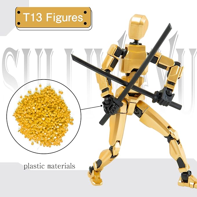 4PCS Assembled Titan T-13 Action Figures Set Lucky Dummy Nova 13 Action Figure Robot Anime Stick Figures Fidget Toys for Boys Multi Movable Joints Gifts Toys for Kids (Golden+White+Grey+Red)