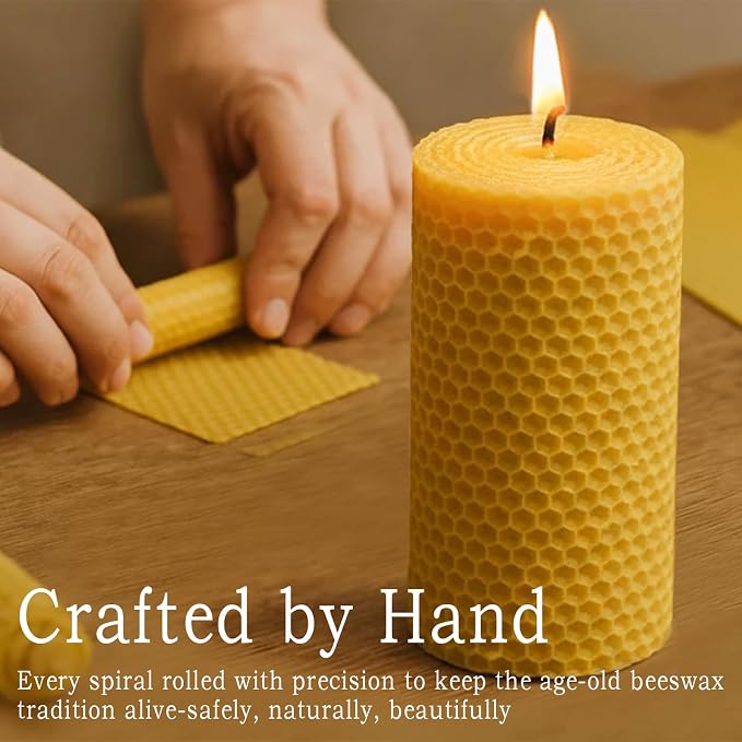 2 Pack Beeswax Pillar Candles, 90 Hours 2.8x6 Inch Hand-Rolled Large Beeswax Pillar Candles, Handcrafted Honeycomb Bees Wax for Home, Candle Lovers (2.8x6 in)