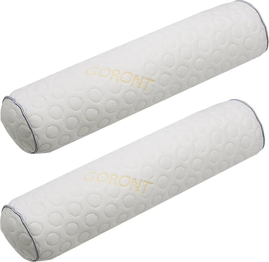 Cylindrical Pillow,Bedding Round Neck Pillow (Pack of 2, White Jacquard) 18 x 4 inches,Bolster Pillow for Bed, Legs, Back and Yoga (18x4)