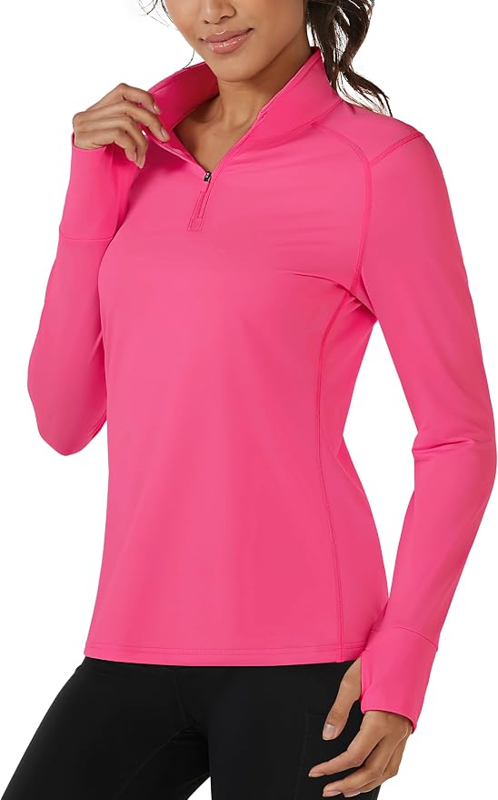 TACVASEN Women's Quarter Zip Sweatshirt Fleece Long Sleeve Workout Pullover | Lightweight Breathable Thermal Fabric,Mock Neck Design,Athletic Tops,Ideal for Gym Running Activities