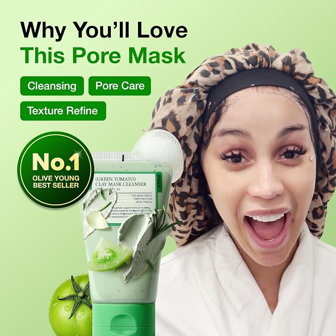 FULLY Green Tomato Pore Cleanser, Cardi B’s Clay Mask Cleanser for Deep Pore Cleanse & Pore Minimizer, Blackhead & Sebum Control, Gentle Face Wash for Women, Korean Skincare (Pack of 2)