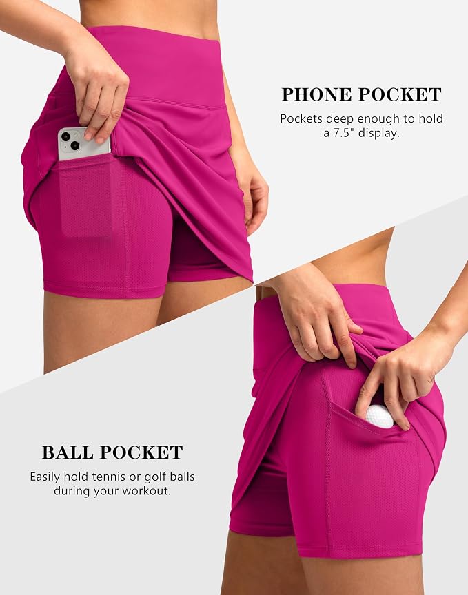 Women's Golf Skirts Skort 4 Side Pockets High Waisted Stretchy Tennis Skirt | Silky Soft, Lightweight, Breathable, Built-in Mesh Shorts, High Waisted, Elastic waistband, Moisture-Wicking, Athletic