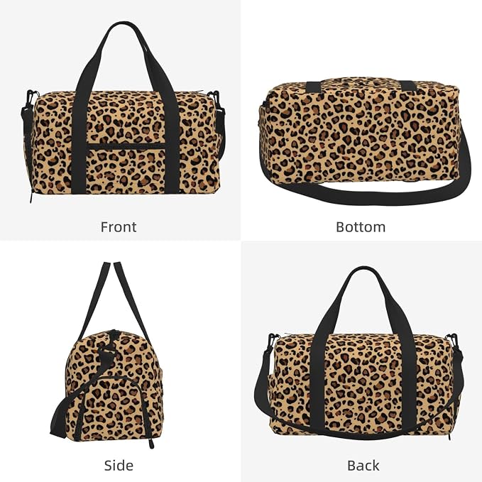 Fiokroo Sports Gym Bag Leopard Print Brown Travel Duffel Bag For Men Women With Shoe Compartment Water Resistant Gym Bag Carry On Duffel Bag For Weekend Traveling Yoga Gym Sports