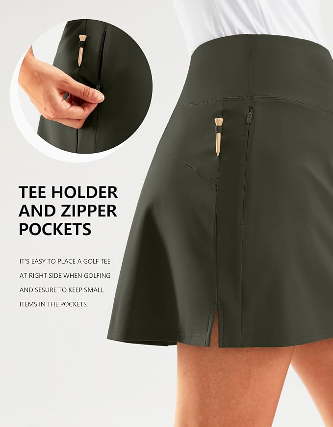 16" Golf Skirt with 2 Zipper Pockets | Tee Holder, Mesh Shorts, High Waisted, Casual, Pickleball, Athletic, Tennis, Skorts for Women