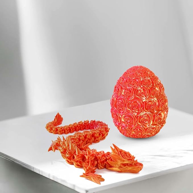 Pigmiss 3D Printed Dragon,3D Dragon Eggs with Dragon Inside,Dragon Fidget Toy for Adult,Full Articulated Dragon Crystal Dragon Easter Eggs Decoration for Gift (Rose-Red Orange)