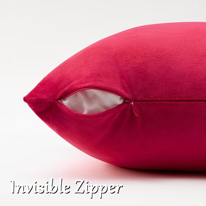 GIGIZAZA Red Velvet Pillow Covers 24x24 Decorative Pillows Pack of 2 | Throw Pillows for Couch Sofa,280gsm Soft Textured Fabric,Modern Square Pillowcases,Luxury Cushion Covers