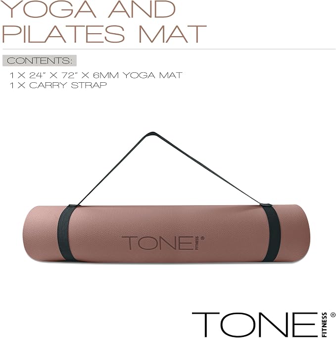 TONE Fitness Yoga Mat 1/4" Thick Non Slip Exercise & Pilates Mat for Home Workouts with Carrying Strap | Multiple Options
