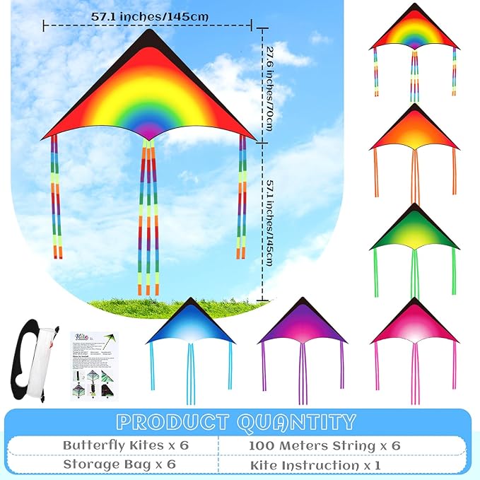 Halloscume Large Delta Kites for Adults Easy to Fly 57.1 Inch with 328.1 ft String Rainbow Beach Delta Kites for Beginner Outdoor Supplies(Novel)