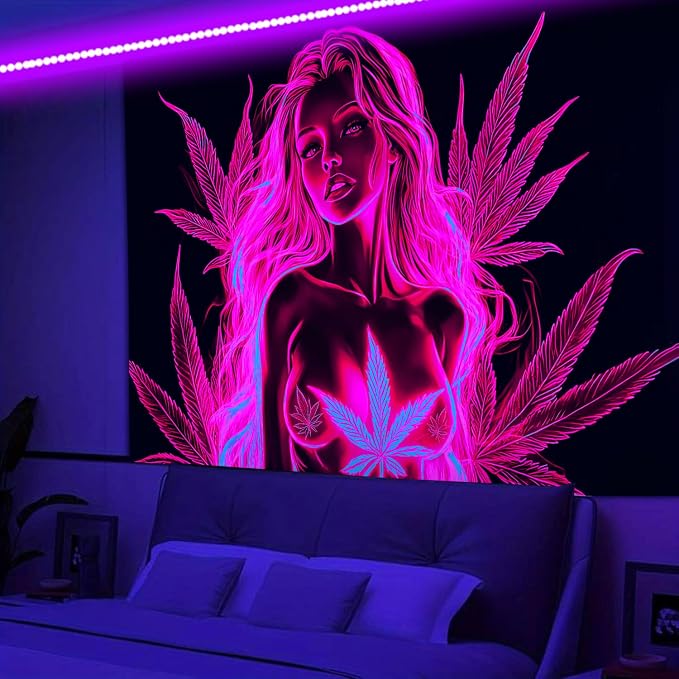 Bcsewcg Blacklight Tapestry, Women Sexy Red Tapestry, Blacklight Art Tapestry Wall Hanging, Uv Glow in the Dark Hot Girl Poster for Adults Room Bedroom Dorm Wall Decor